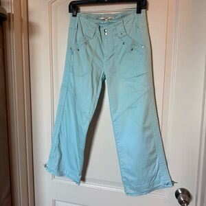 Vintage low-rise Vertigo Paris Light turquoise capri Pants, Y2K, backyard bbq